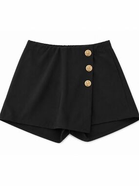 Black Skort With Gold Button Accents